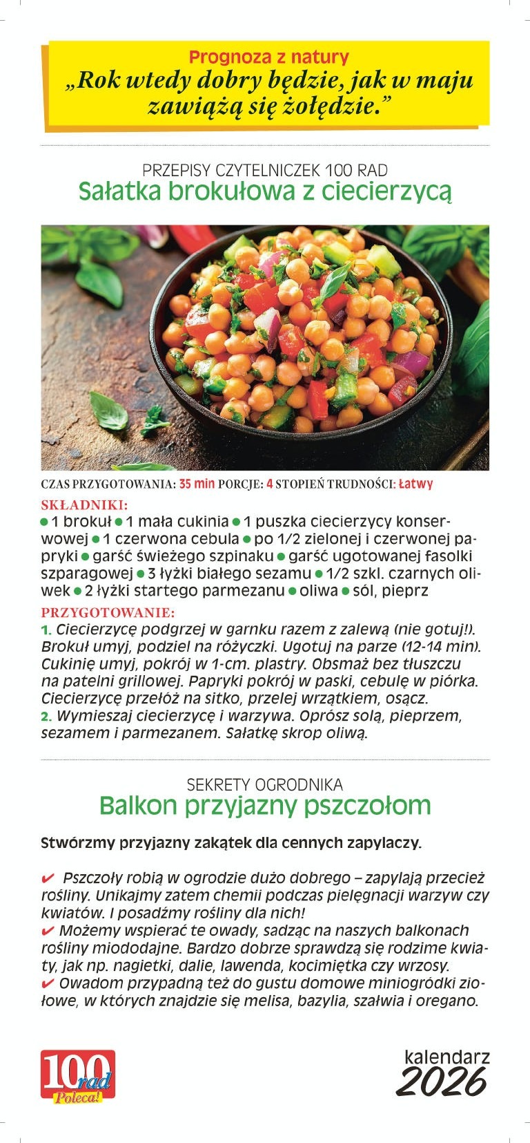 Kalendarz z poradami ścienny zdzierak 2026 rok